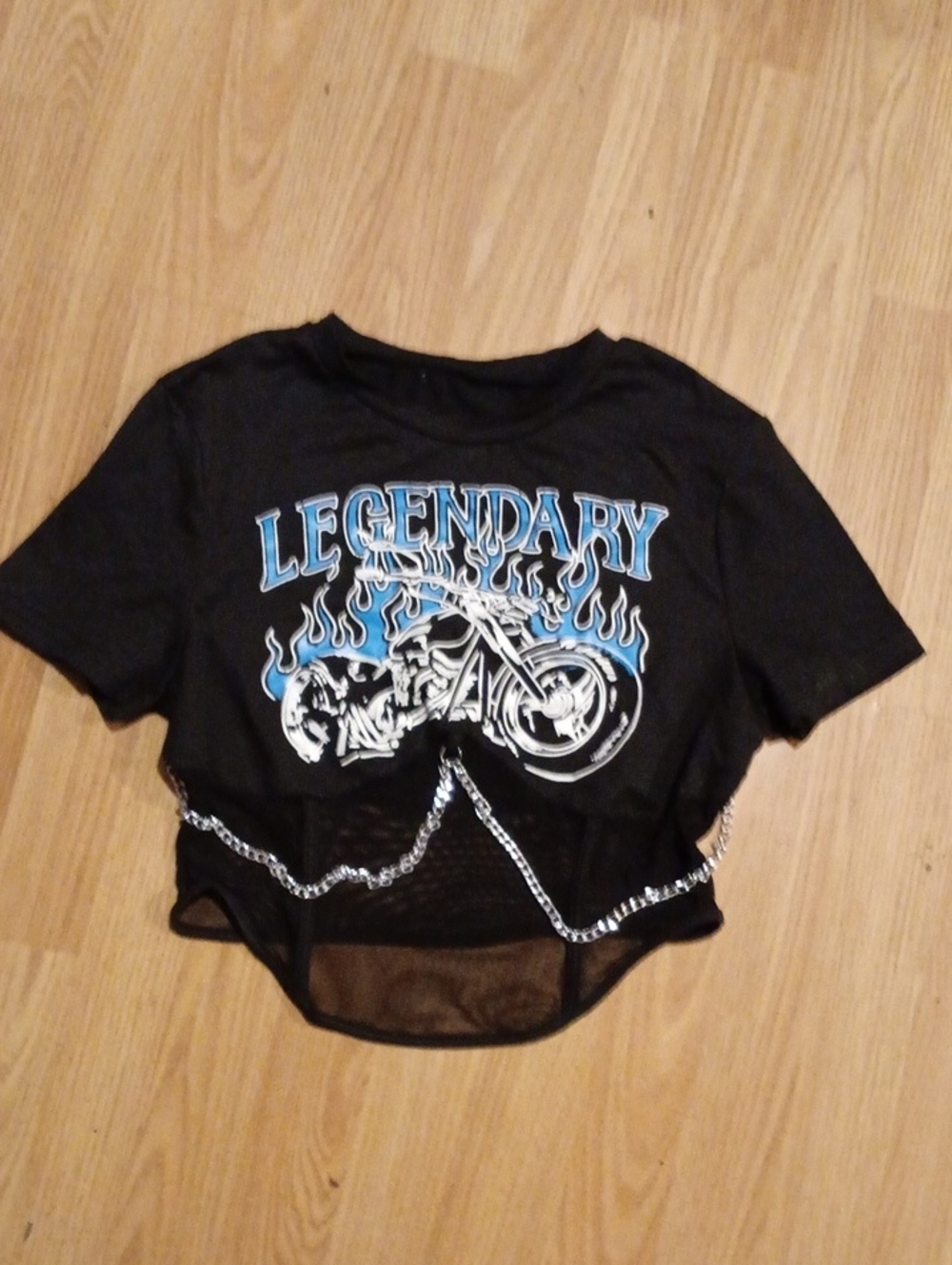 Legendary Black Graphic Mesh Hem Crop Top